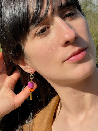 Earring EARPJ002 pink/orange/gold