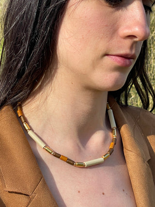 Necklace NECPJ002 beige/brown/gold