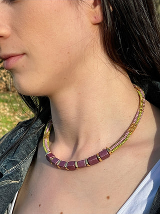 Necklace NECCP002 aubergine/green