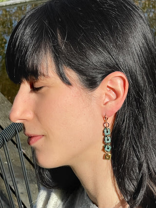 Earring EARCP001 dark green/ gold